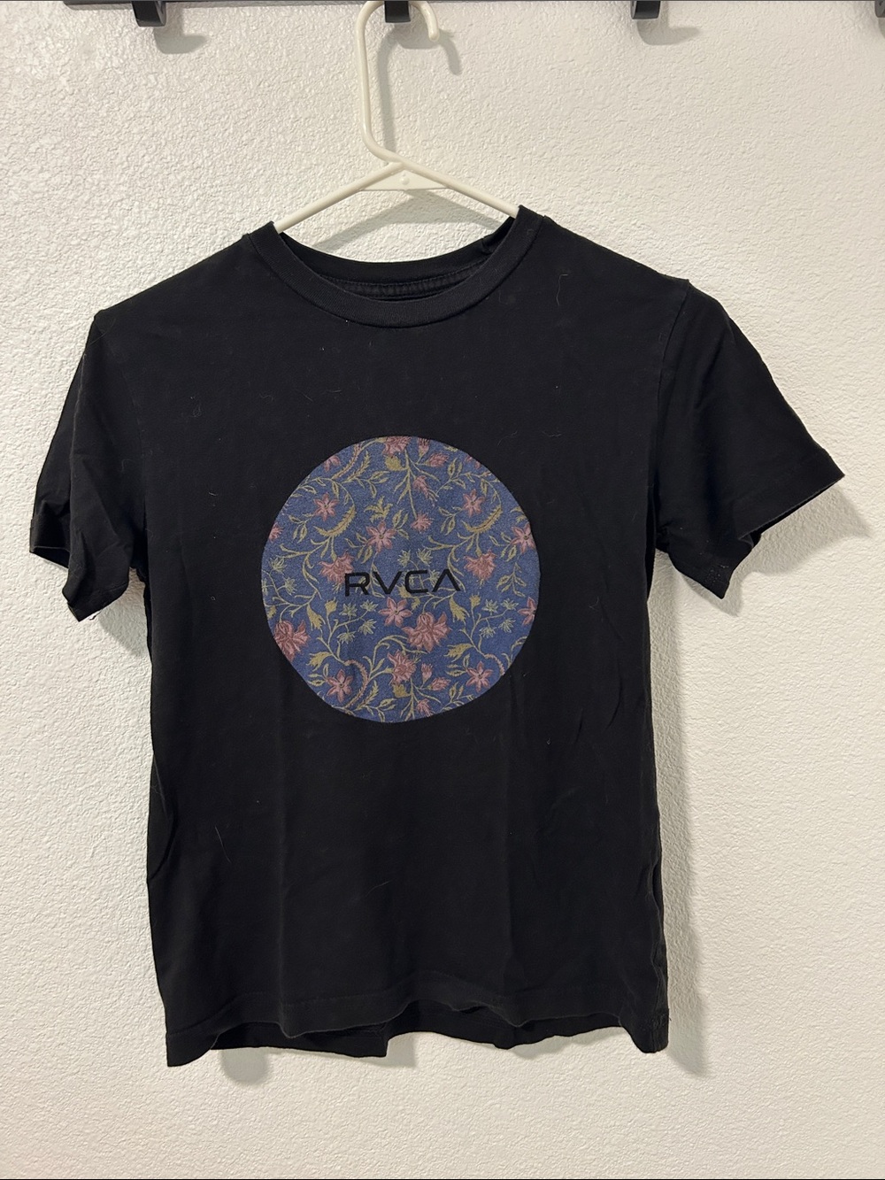 RVCA Black Tee with Floral Circle Design